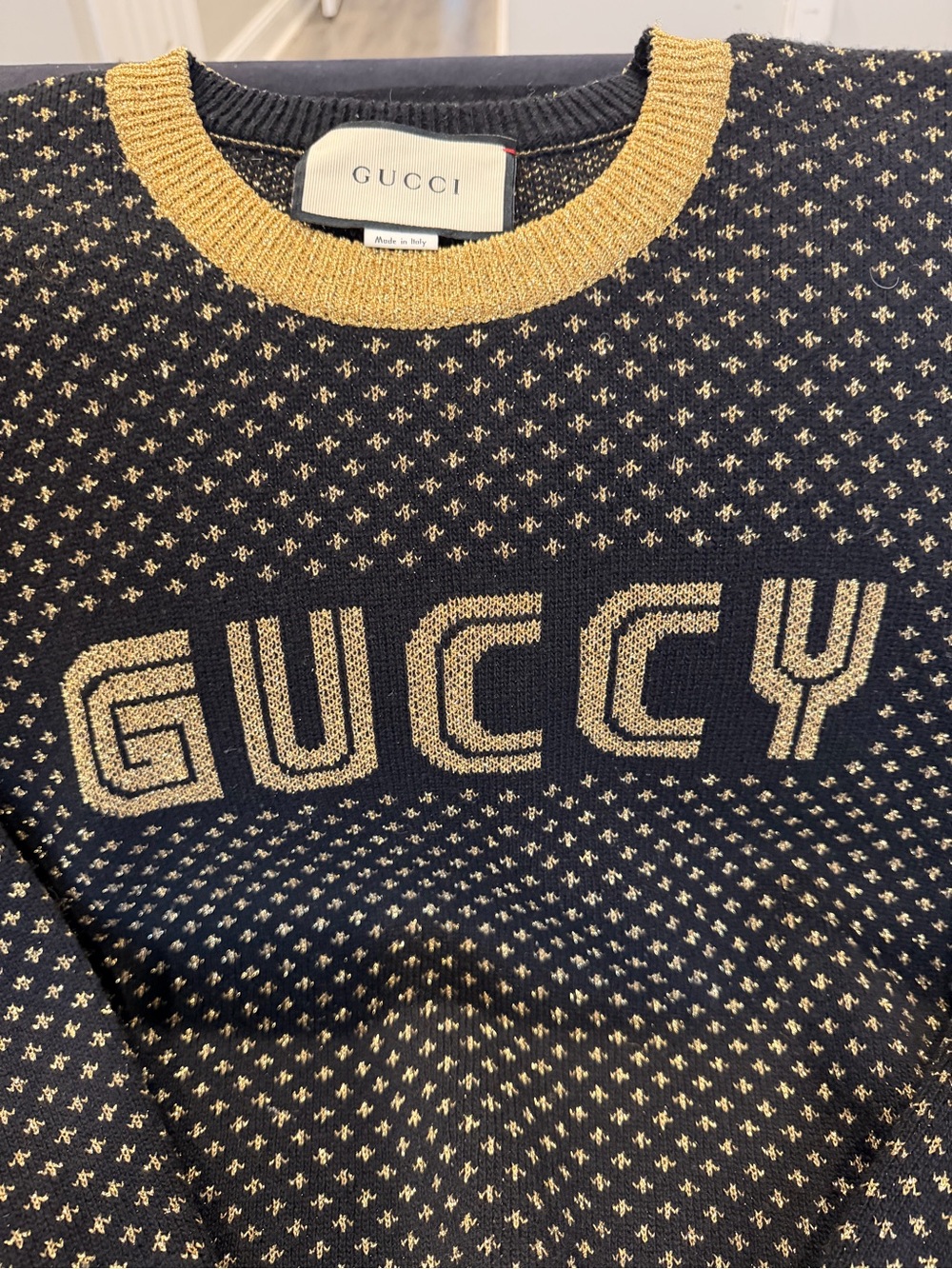 AUTHENTIC Gucci Black Sweater with Gold Logo & Trim NWOT Price negotiable - Picture 3 of 7